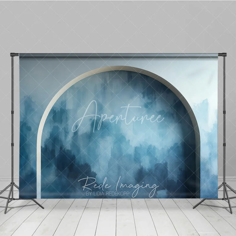 Aperturee - Aperturee Abstract Blue Textured Photography Backdrop with Arched Design Modern Watercolor Style for Studio Portraits