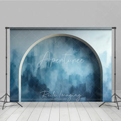 Aperturee - Aperturee Abstract Blue Textured Photography Backdrop with Arched Design Modern Watercolor Style for Studio Portraits