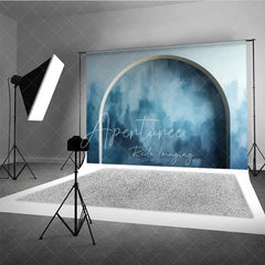 Aperturee - Aperturee Abstract Blue Textured Photography Backdrop with Arched Design Modern Watercolor Style for Studio Portraits