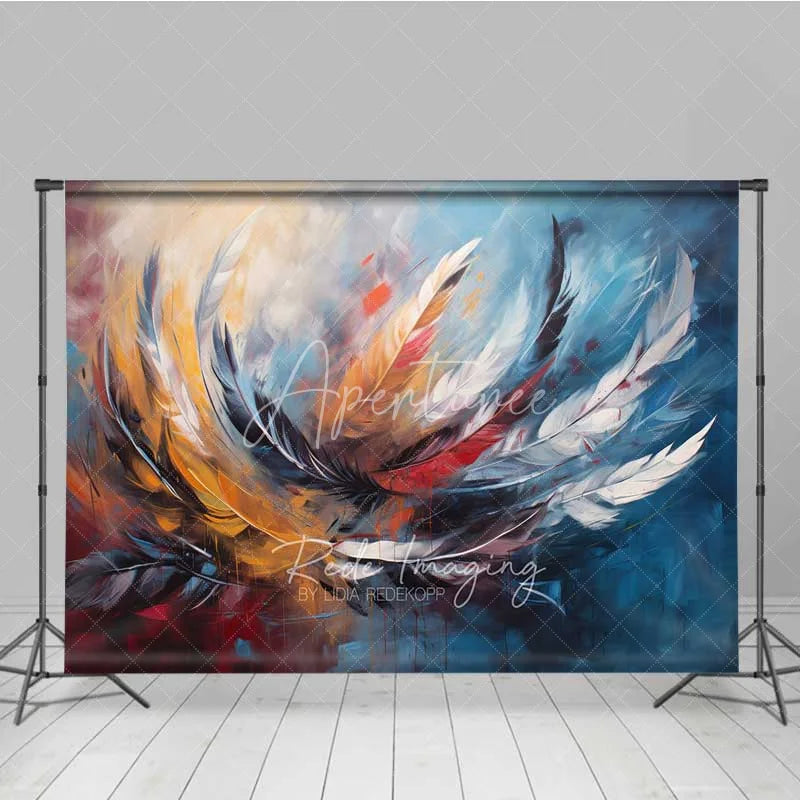 Aperturee - Aperturee Abstract Colorful Feather Backdrop Oil Painting Art Texture Photography Background Modern Swirl Photo Booth Prop