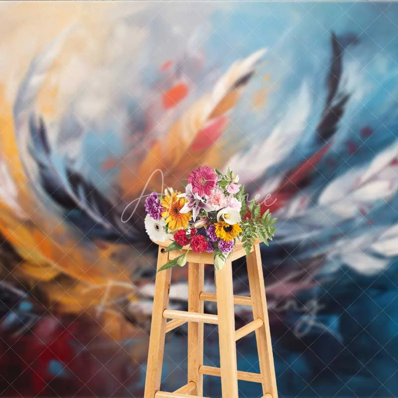 Aperturee - Aperturee Abstract Colorful Feather Backdrop Oil Painting Art Texture Photography Background Modern Swirl Photo Booth Prop