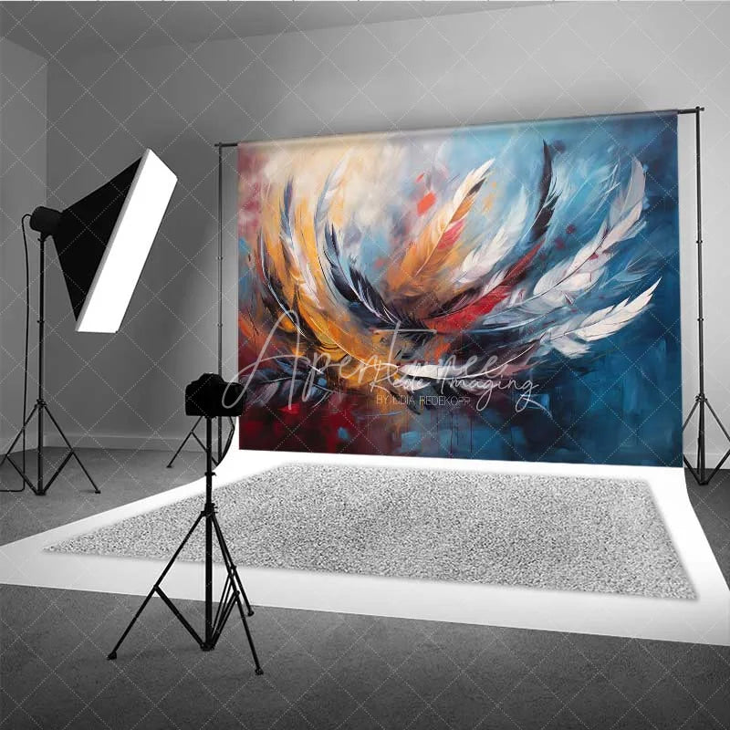 Aperturee - Aperturee Abstract Colorful Feather Backdrop Oil Painting Art Texture Photography Background Modern Swirl Photo Booth Prop