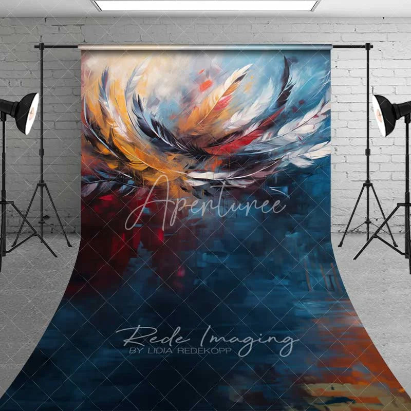 Aperturee - Aperturee Abstract Colorful Feather Sweep Photo Backdrop Oil Painting Art Texture Background Modern Swirl Floor Prop