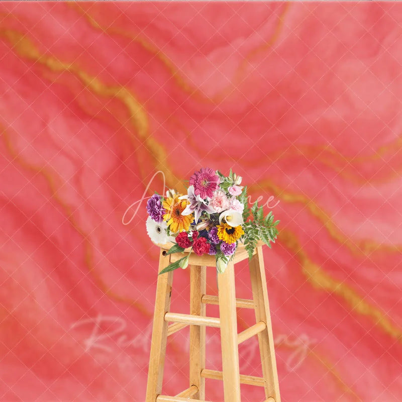 Aperturee - Aperturee Abstract Coral Pink and Gold Veins Photography Backdrop Elegant Textured Marble Style for Studio