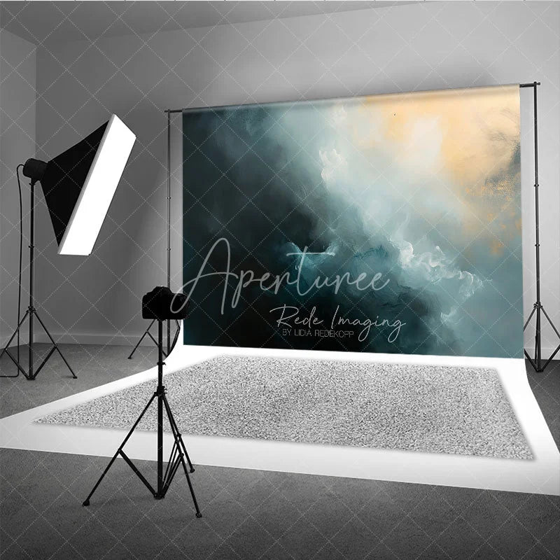 Aperturee - Aperturee Abstract Dark Blue and Gold Oil Painting Photography Backdrop Artistic Texture Portrait Background