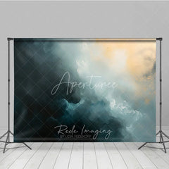 Aperturee - Aperturee Abstract Dark Blue and Gold Oil Painting Photography Backdrop Artistic Texture Portrait Background