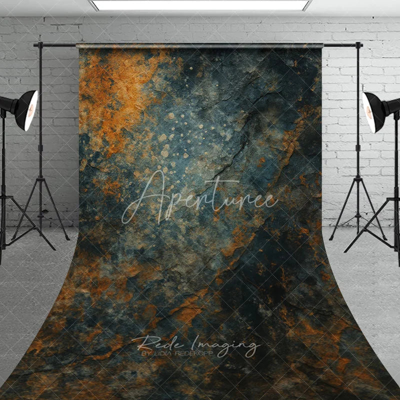 Aperturee - Aperturee Abstract Dark Teal and Rusty Orange Textured Sweep Backdrop Weathered Stone Photography Background