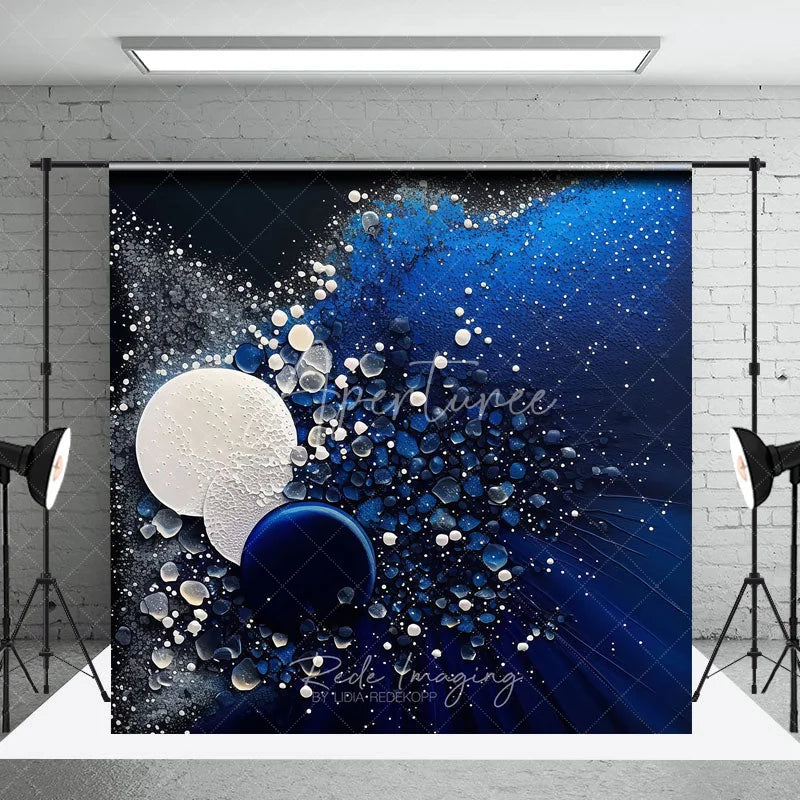 Aperturee - Aperturee Abstract Deep Blue and White Dynamic Bubbles Photography Backdrop Ethereal Cosmic Art Design for Studio Photos