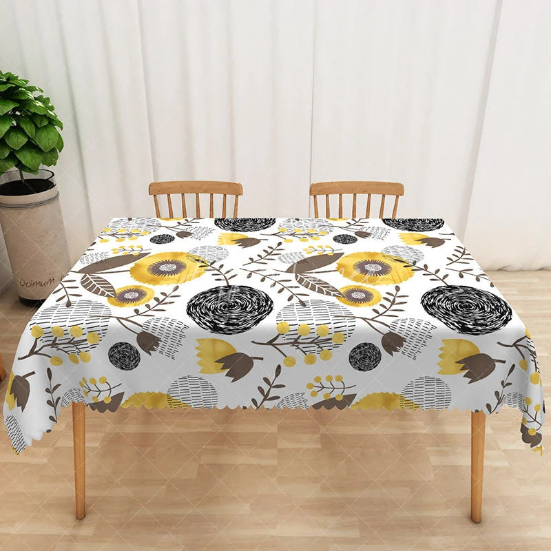 Aperturee - Aperturee Abstract Floral Painting Rectangle Tablecloth for Artistic and Modern Dining Room and Kitchen Decor