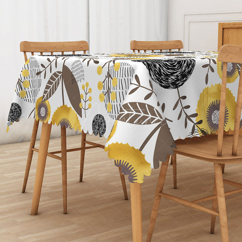 Aperturee - Aperturee Abstract Floral Painting Rectangle Tablecloth for Artistic and Modern Dining Room and Kitchen Decor