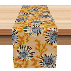 Aperturee - Aperturee Abstract Floral Table Runner with Khaki Leaves and Blooming Flowers for Neutral Boho Dining Room Decor