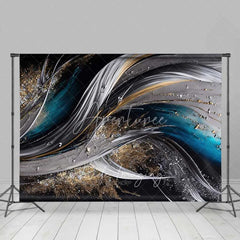 Aperturee - Aperturee Abstract Flowing Waves Fine Art Backdrop Dark Blue Silver Gold Glitter Studio Photography Background