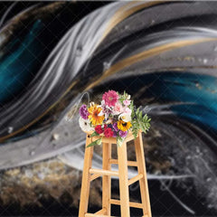 Aperturee - Aperturee Abstract Flowing Waves Fine Art Backdrop Dark Blue Silver Gold Glitter Studio Photography Background