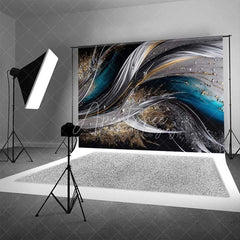 Aperturee - Aperturee Abstract Flowing Waves Fine Art Backdrop Dark Blue Silver Gold Glitter Studio Photography Background