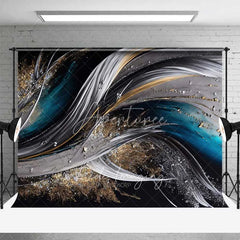 Aperturee - Aperturee Abstract Flowing Waves Fine Art Backdrop Dark Blue Silver Gold Glitter Studio Photography Background
