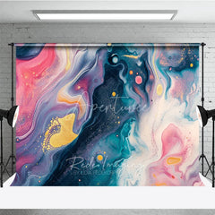Aperturee - Aperturee Abstract Fluid Art Photography Backdrop with Gold Glitter Pink Blue Purple Swirls Elegant Artistic Design