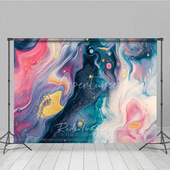 Aperturee - Aperturee Abstract Fluid Art Photography Backdrop with Gold Glitter Pink Blue Purple Swirls Elegant Artistic Design