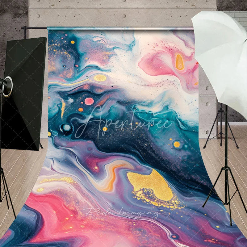 Aperturee - Aperturee Abstract Fluid Art Pink Teal and Gold Glitter Marble Sweep Backdrop Elegant Artistic Photography Background