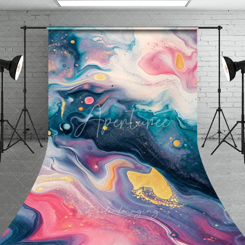 Aperturee - Aperturee Abstract Fluid Art Pink Teal and Gold Glitter Marble Sweep Backdrop Elegant Artistic Photography Background