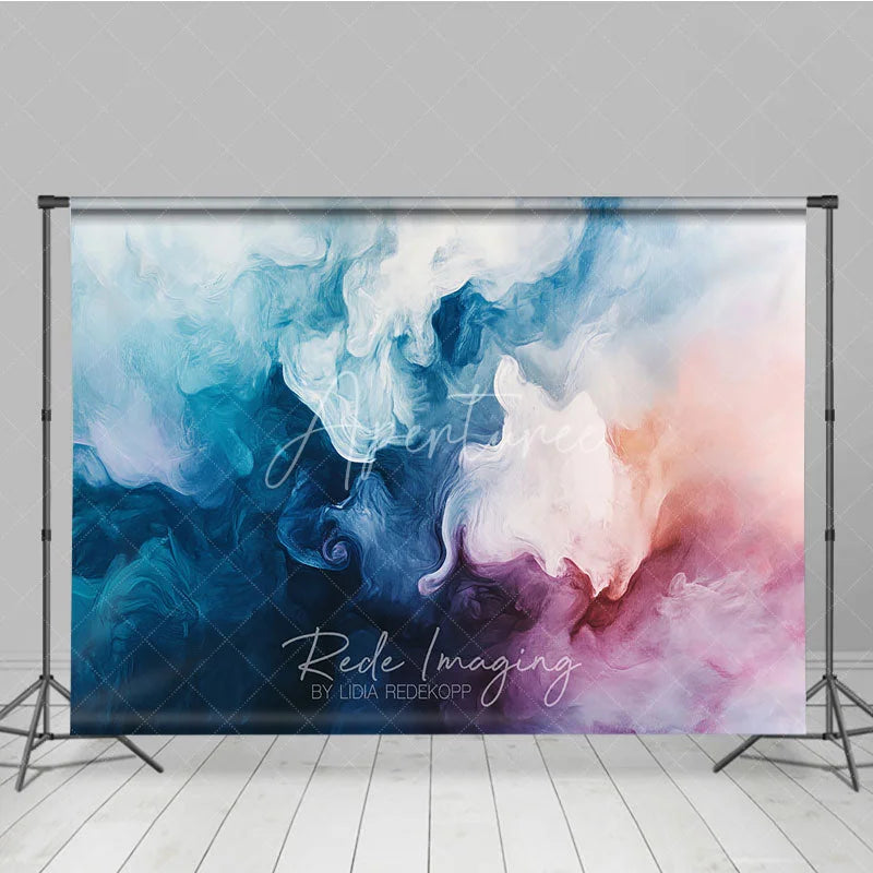 Aperturee - Aperturee Abstract Fluid Blue and Pink Swirl Photography Backdrop Ethereal Painterly Art for Creative Photo Shoots
