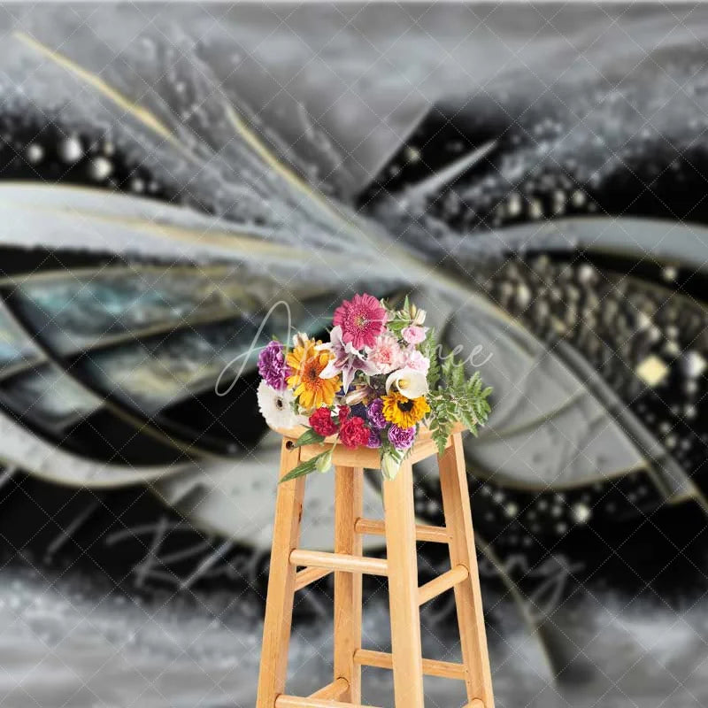 Aperturee - Aperturee Abstract Geometric 3D Fine Art Backdrop Black Grey White Gold Lines Studio Portrait Photography Background