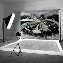 Aperturee - Aperturee Abstract Geometric 3D Fine Art Backdrop Black Grey White Gold Lines Studio Portrait Photography Background