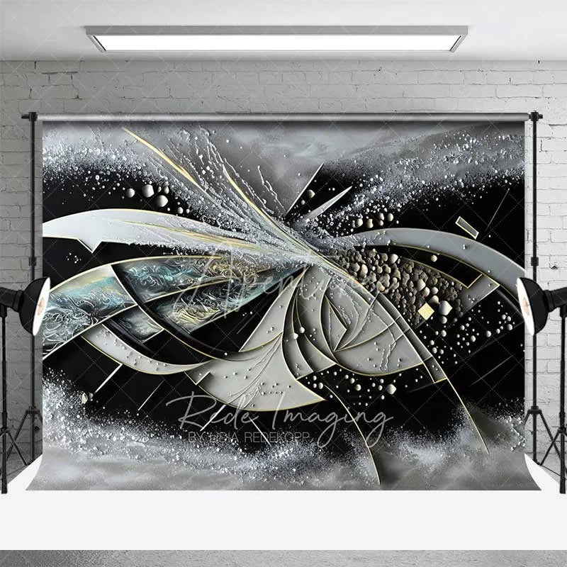 Aperturee - Aperturee Abstract Geometric 3D Fine Art Backdrop Black Grey White Gold Lines Studio Portrait Photography Background
