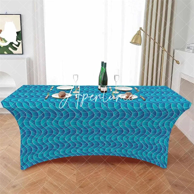 Aperturee - Aperturee Abstract Geometric Wave Line Block Stretch Table Cover