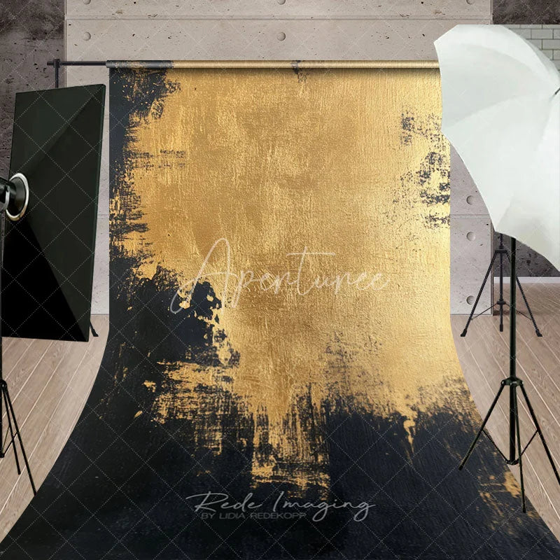 Aperturee - Aperturee Abstract Gold and Black Textured Sweep Backdrop Elegant Modern Luxury Photography Background for Studio