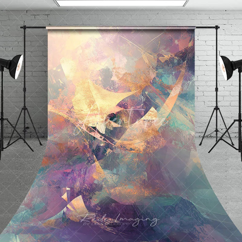 Aperturee - Aperturee Abstract Gold and Purple Brush Stroke Sweep Backdrop Artistic Party Photography Background