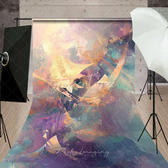 Aperturee - Aperturee Abstract Gold and Purple Brush Stroke Sweep Backdrop Artistic Party Photography Background
