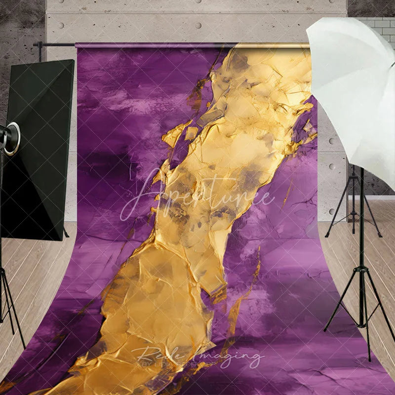 Aperturee - Aperturee Abstract Gold and Rich Purple Textured Art Sweep Backdrop Elegant Modern Artistic Photo Studio Background