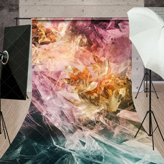 Aperturee - Aperturee Abstract Gold Floral Sweep Backdrop Ethereal Textured Fabric Party Decor