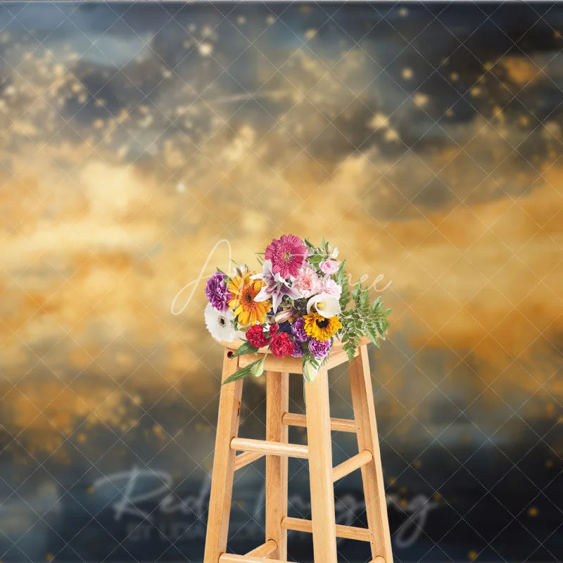 Aperturee - Aperturee Abstract Gold Splatter Dark Blue and Ochre Photography Backdrop Elegant Artistic Portrait Studio Prop