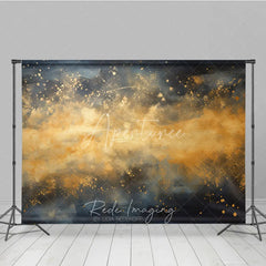 Aperturee - Aperturee Abstract Gold Splatter Dark Blue and Ochre Photography Backdrop Elegant Artistic Portrait Studio Prop