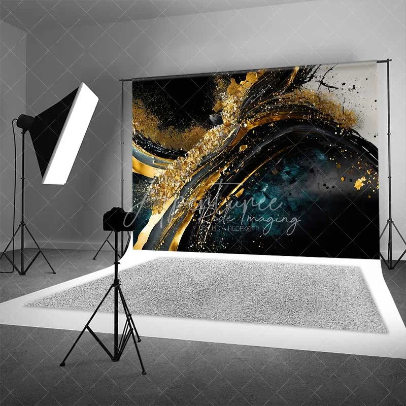 Aperturee - Aperturee Abstract Gold Texture Fine Art Backdrop Dark Blue Black Swirls Paint Strokes Studio Photography Background