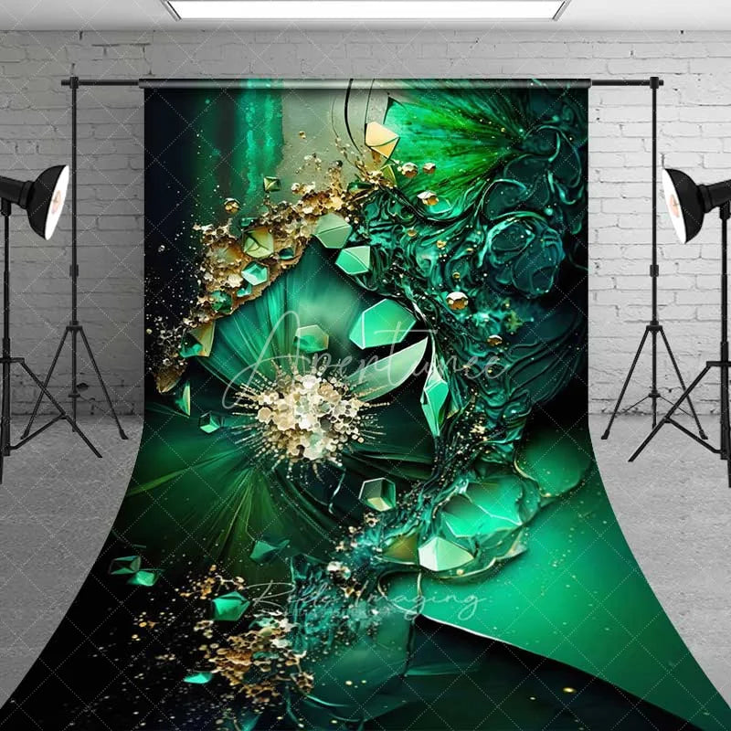 Aperturee - Aperturee Abstract Green Fluid Art and 3D Geometric Backdrop Luxury Gold Flakes Nature Photography Background