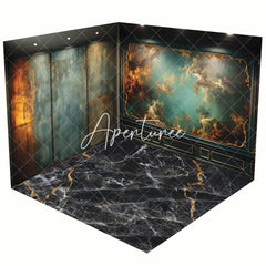 Aperturee - Aperturee Abstract Green Gold Textured Marble Room Set Backdrop