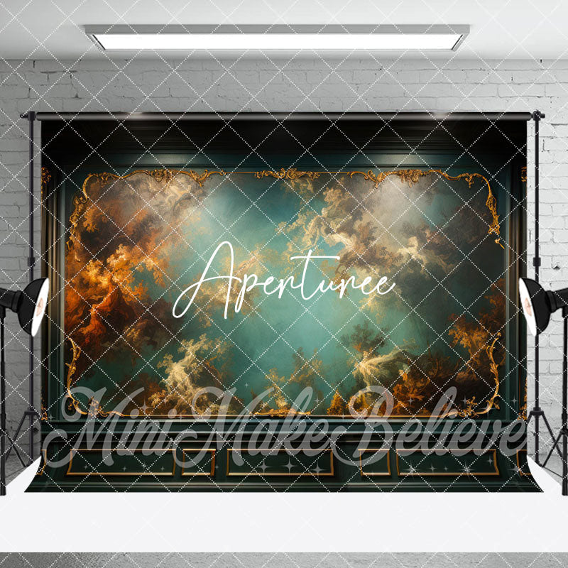 Aperturee - Aperturee Abstract Green Gold Textured Marble Room Set Backdrop