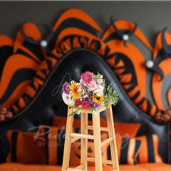 Aperturee Aperturee Abstract Halloween Headboard Photography Backdrop Orange and Black Wavy Stripes Modern Spooky Bedroom Photo Prop