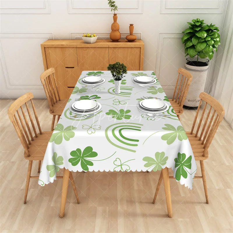 Aperturee - Aperturee Abstract Ink Green Shamrock Rectangle Tablecloth Grunge Lucky Clover St Patricks Day Table Cover