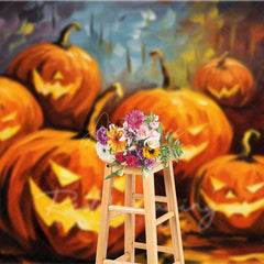 Aperturee Aperturee Abstract Jack O’ Lantern Oil Painting Photography Backdrop Colorful Carved Pumpkins Modern Halloween Photo Prop