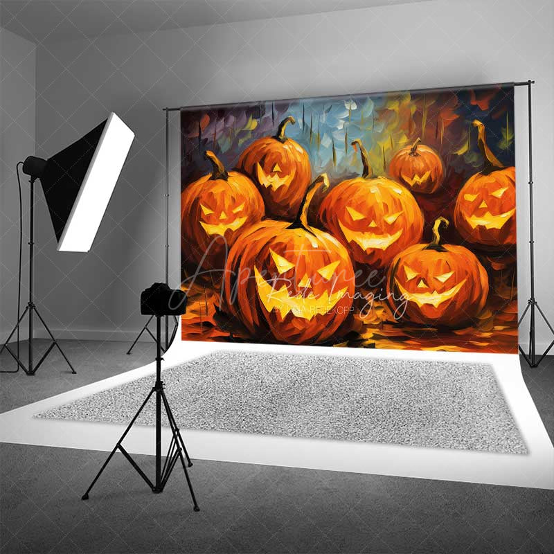 Aperturee Aperturee Abstract Jack O’ Lantern Oil Painting Photography Backdrop Colorful Carved Pumpkins Modern Halloween Photo Prop