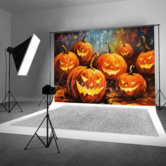 Aperturee Aperturee Abstract Jack O’ Lantern Oil Painting Photography Backdrop Colorful Carved Pumpkins Modern Halloween Photo Prop
