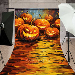 Aperturee Aperturee Abstract Jack O’ Lantern Oil Painting Sweep Photography Backdrop with Floor Colorful Carved Pumpkins Photo Prop