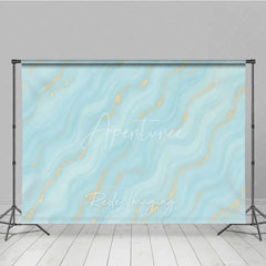 Aperturee - Aperturee Abstract Light Blue and Turquoise Wavy Photography Backdrop with Gold Glitter Elegant Marble Texture