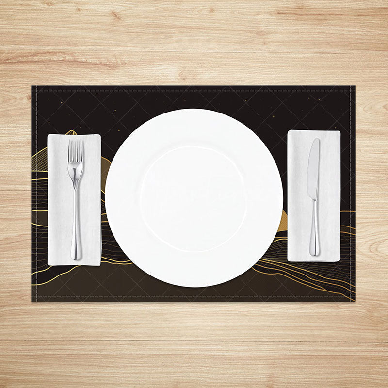 Aperturee - Aperturee Abstract Mountain Sunset Placemats Set of 4 with Dark Night Sky for Modern and Moody Dining Decor