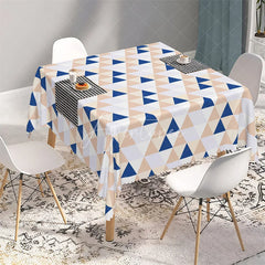 Aperturee - Aperturee Abstract Navy and Beige Triangle Rectangle Tablecloth Modern Geometric Mosaic Pattern Table Cover