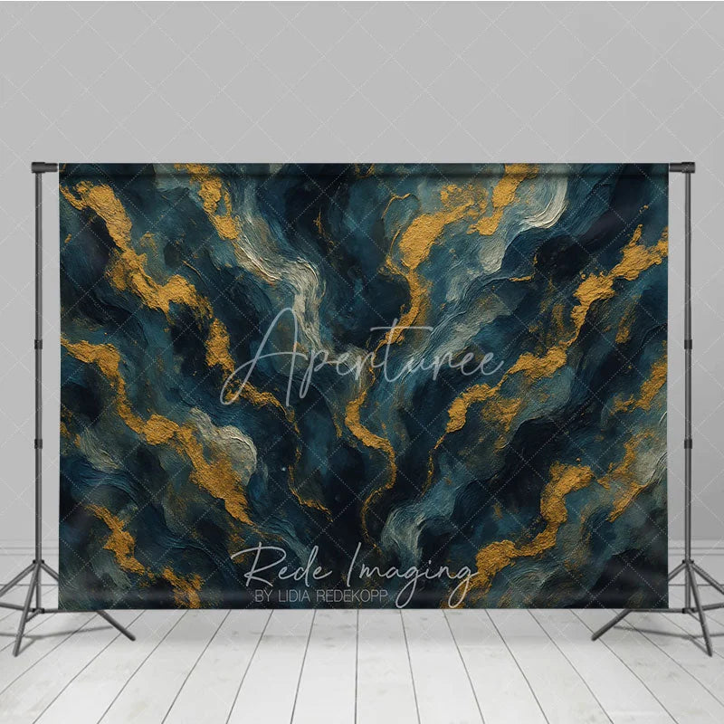 Aperturee - Aperturee Abstract Navy Blue and Gold Texture Photography Backdrop Elegant Artistic Portrait Background