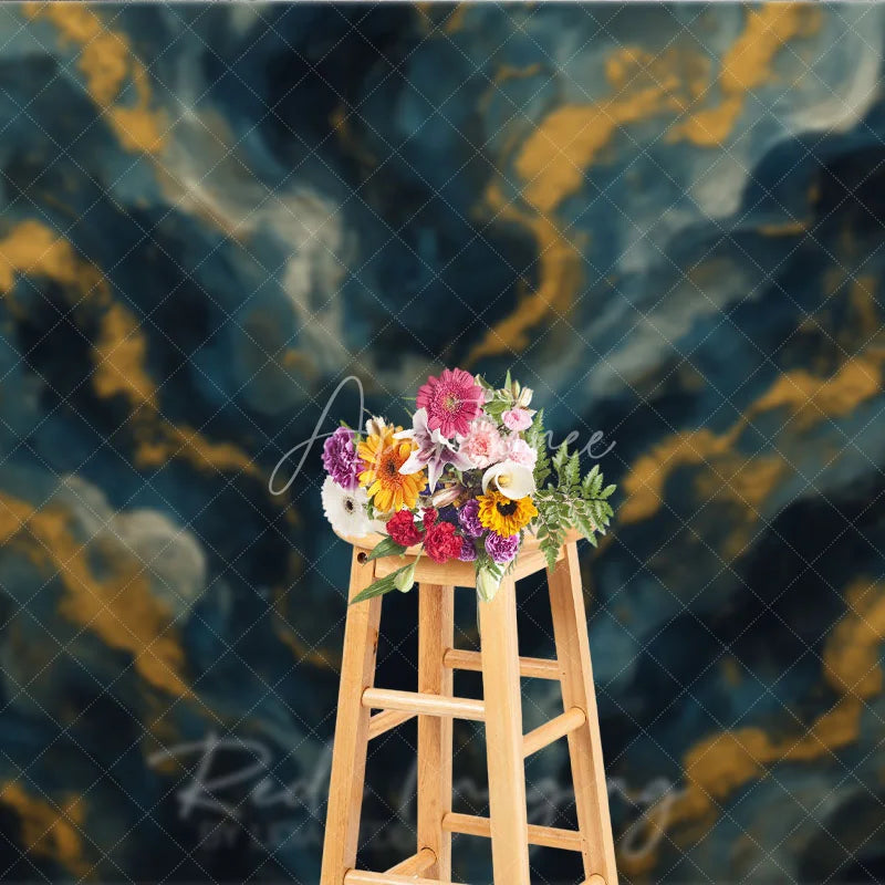 Aperturee - Aperturee Abstract Navy Blue and Gold Texture Photography Backdrop Elegant Artistic Portrait Background